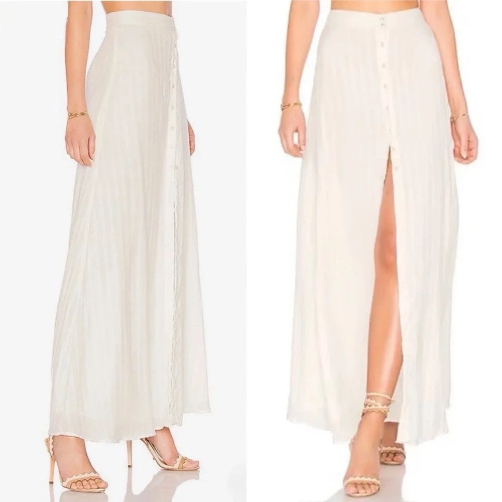 Majorelle‎ Cactus Maxi Skirt Ivory S Button Front Slit Lined Boho
